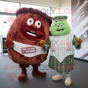 Rust Corned Beef And Cabbage mascot costume character dressed with a Flannel Shirt and Cummerbunds