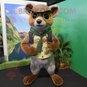 Olive Jaguarundi mascot costume character dressed with a Shorts and Pocket squares