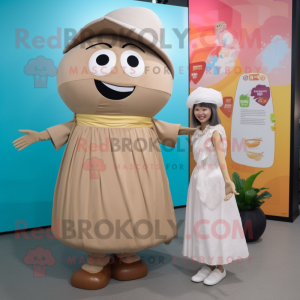 Tan Pho mascot costume character dressed with a Midi Dress and Cummerbunds