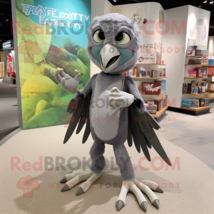 Gray Archeopteryx mascot costume character dressed with a Long Sleeve Tee and Coin purses