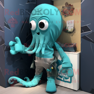 Teal Kraken maskotdräkt...