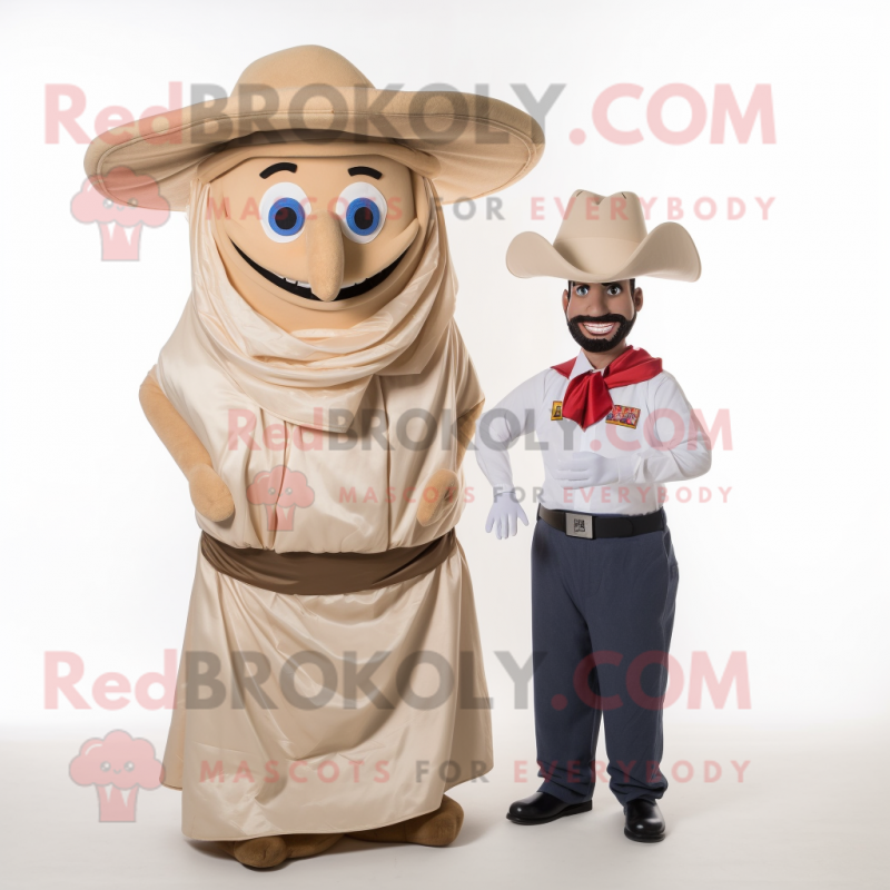 Beige Fajitas mascot costume character dressed with a Poplin Shirt and Berets