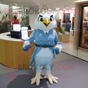 Sky Blue Falcon mascot costume character dressed with a Pencil Skirt and Watches