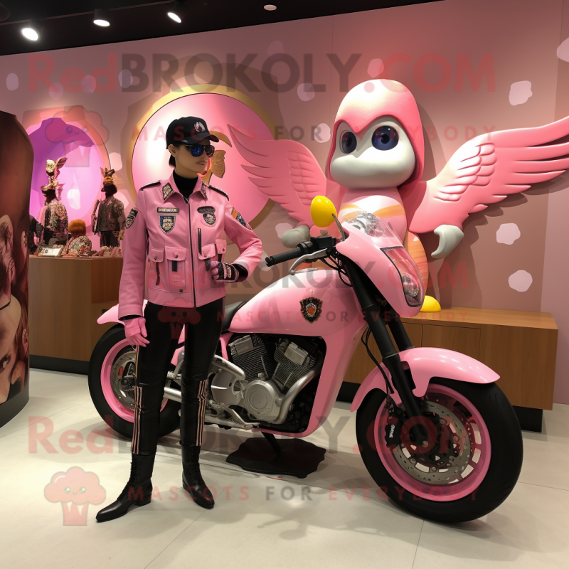 Pink Air Force Soldier mascot costume character dressed with a Biker Jacket and Coin purses