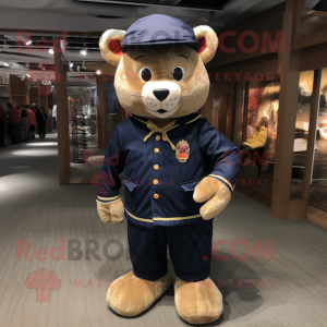 Navy Bracelet mascot costume character dressed with a Corduroy Pants and Shoe laces