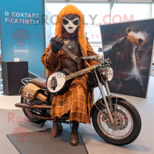 Rust Celtic Harp mascot costume character dressed with a Moto Jacket and Pocket squares