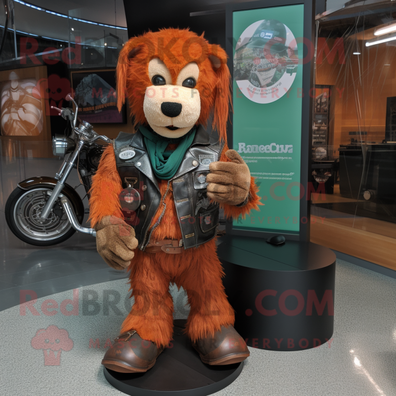Rust Celtic Harp mascot costume character dressed with a Moto Jacket and Pocket squares