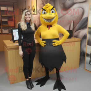 Black Canary mascot costume character dressed with a Pencil Skirt and Cummerbunds