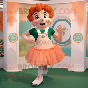 Peach Irish Dancer mascot costume character dressed with a Running Shorts and Rings