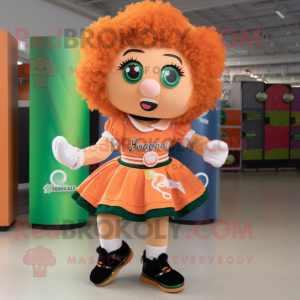 Peach Irish Dancer mascot costume character dressed with a Running Shorts and Rings