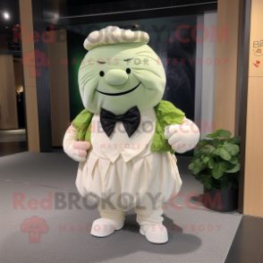 White Cabbage mascot costume character dressed with a Corduroy Pants and Bow ties