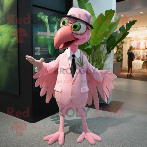 Pink Archeopteryx mascot costume character dressed with a Dress Shirt and Tie pins