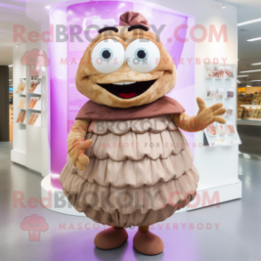 Brown Ice mascot costume character dressed with a Pleated Skirt and Clutch bags