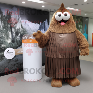 Brown Ice mascot costume character dressed with a Pleated Skirt and Clutch bags