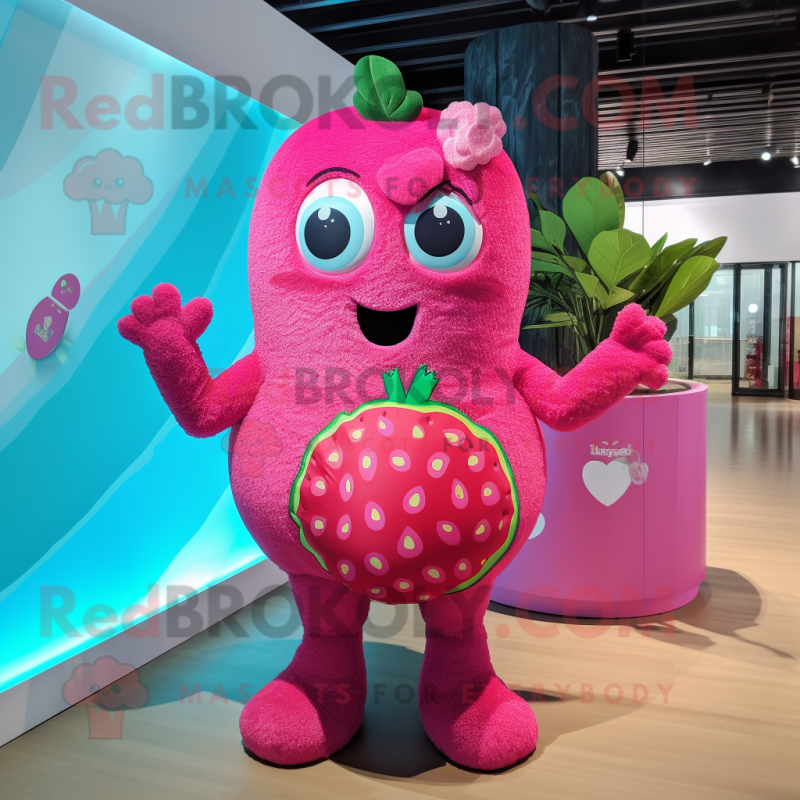 Pink Raspberry mascot costume character dressed with a Swimwear and Clutch bags