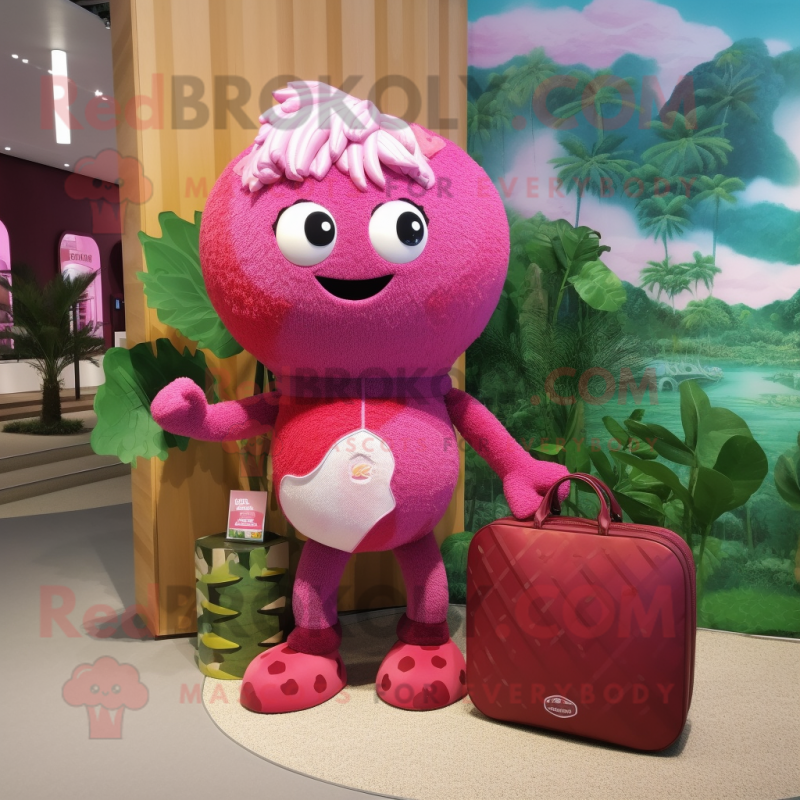 Pink Raspberry mascot costume character dressed with a Swimwear and Clutch bags