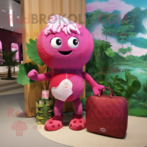 Pink Raspberry mascot costume character dressed with a Swimwear and Clutch bags