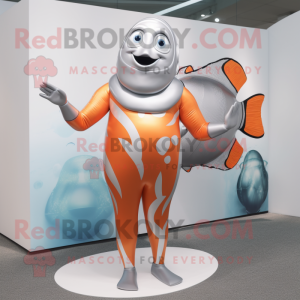 Silver Clown Fish mascot costume character dressed with a One-Piece Swimsuit and Wraps