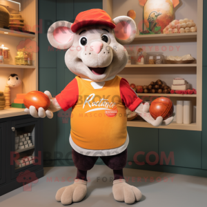 Peach Ratatouille mascot costume character dressed with a Rugby Shirt and Beanies