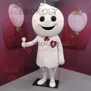 White Raspberry mascot costume character dressed with a Sheath Dress and Lapel pins