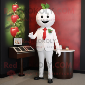 White Raspberry mascot costume character dressed with a Sheath Dress and Lapel pins