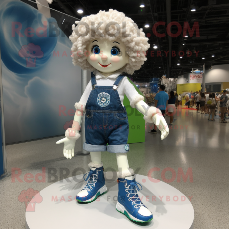 White Irish Dancing Shoes mascot costume character dressed with a Denim Shorts and Bracelet watches