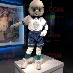 White Irish Dancing Shoes mascot costume character dressed with a Denim Shorts and Bracelet watches