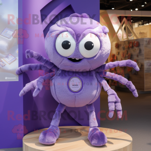 Lavender Spider mascot costume character dressed with a Romper and Lapel pins