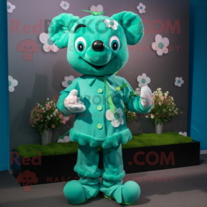 Teal Bunch Of Shamrocks mascot costume character dressed with a Playsuit and Cufflinks