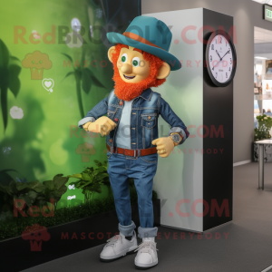 nan Leprechaun Hat mascot costume character dressed with a Denim Shirt and Smartwatches