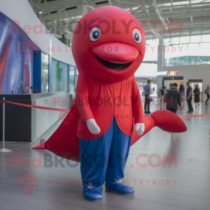 Red Blue Whale mascot costume character dressed with a Trousers and Anklets