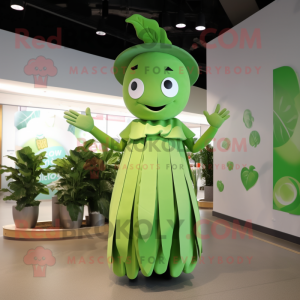 Olive Beanstalk mascot costume character dressed with a Pleated Skirt and Hat pins