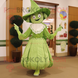 Olive Beanstalk mascot costume character dressed with a Pleated Skirt and Hat pins