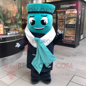 Beige Sushi mascot costume character dressed with a Chambray Shirt