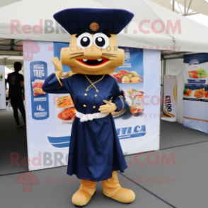 Navy Pad Thai mascot costume character dressed with a Mini Skirt and Hats