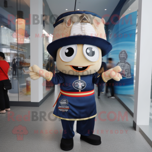 Navy Pad Thai mascot costume character dressed with a Mini Skirt and Hats
