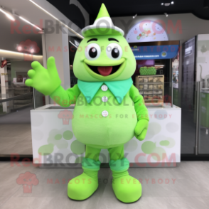 Lime Green Ice Cream mascot costume character dressed with a Poplin Shirt and Gloves