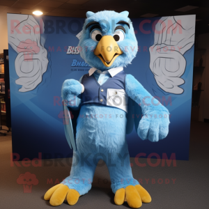 Sky Blue Haast'S Eagle mascot costume character dressed with a Bootcut Jeans and Belts