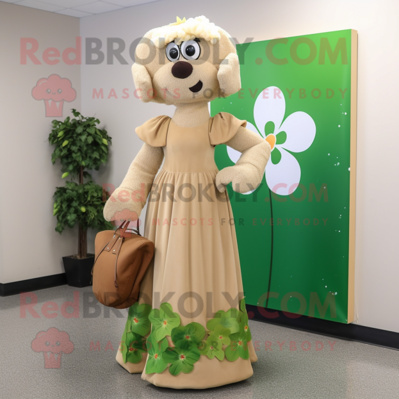 Tan Bunch Of Shamrocks mascot costume character dressed with a Maxi Dress and Clutch bags