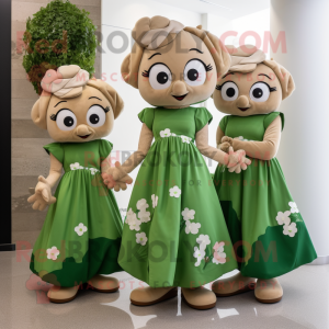 Tan Bunch Of Shamrocks mascot costume character dressed with a Maxi Dress and Clutch bags