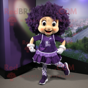 Purple Irish Dancer mascot costume character dressed with a Running Shorts and Backpacks