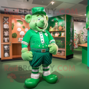 Green Green Beer mascot costume character dressed with a Rugby Shirt and Bow ties