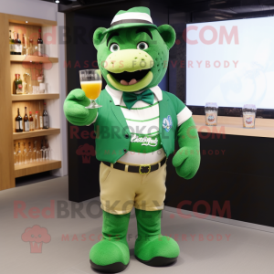 Green Green Beer mascot costume character dressed with a Rugby Shirt and Bow ties