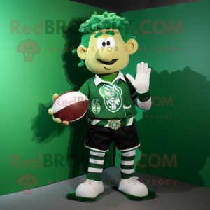 Green Green Beer mascot costume character dressed with a Rugby Shirt and Bow ties