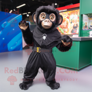 Black Capuchin Monkey mascot costume character dressed with a Jumpsuit and Keychains