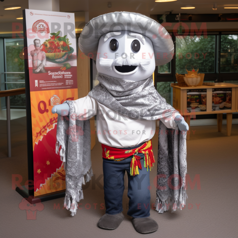 Silver Fajitas mascot costume character dressed with a Oxford Shirt and Scarves