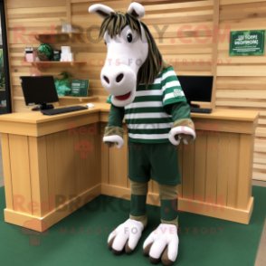 Forest Green Quagga mascot costume character dressed with a Capri Pants and Bracelet watches