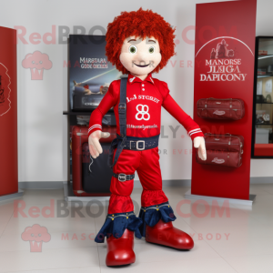 Red Irish Dancer mascot costume character dressed with a Bootcut Jeans and Briefcases