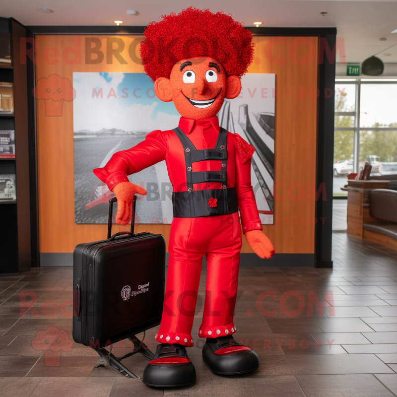 Red Irish Dancer mascot costume character dressed with a Bootcut Jeans and Briefcases