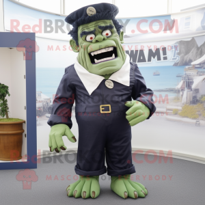 Navy Frankenstein'S Monster mascot costume character dressed with a Poplin Shirt and Anklets